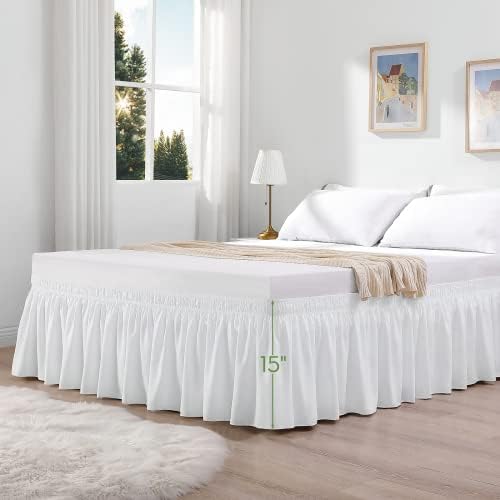 RIMELA White Bed Skirt Queen Size 15 Inch Drop