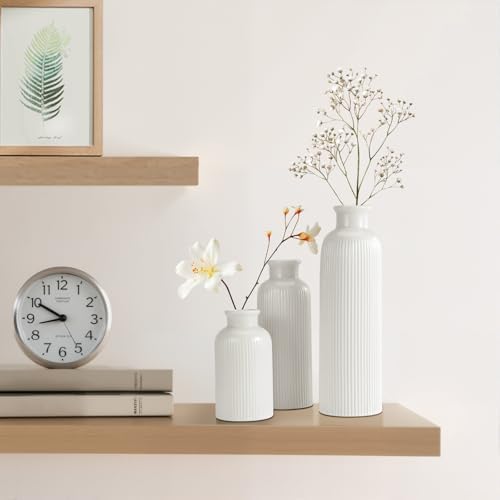 White Ceramic Vase Set of 3 Boho Modern