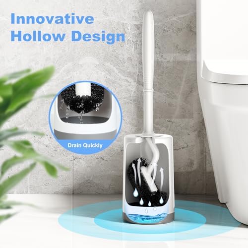 HAMITOR Toilet Bowl Brush Holder Set with Curved Design and Hidden Storage