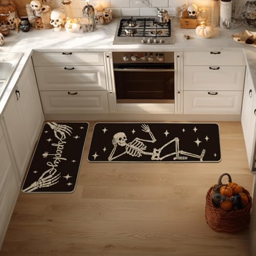 Artoid Mode Spooky Skeleton Spider Bone Halloween Kitchen Mats Set of 2