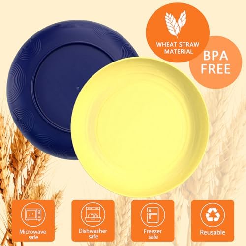 Wheat Straw Dinner Plates Set of 8 Unbreakable Deep Plates 10 Inch