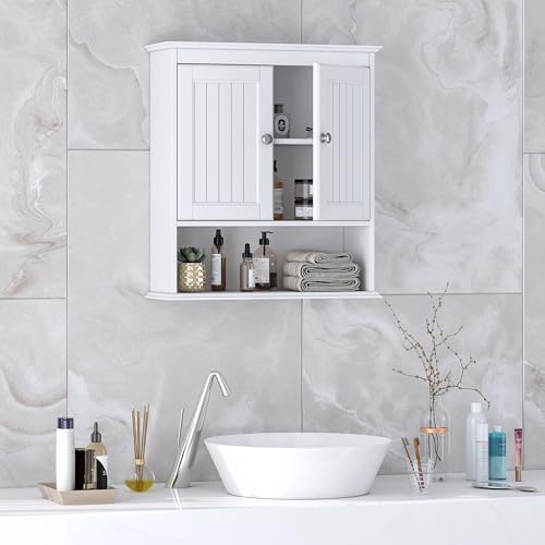 Spirich White Bathroom Cabinet with Doors and Shelves
