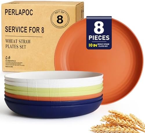Wheat Straw Dinner Plates Set of 8 Unbreakable Deep Plates 10 Inch