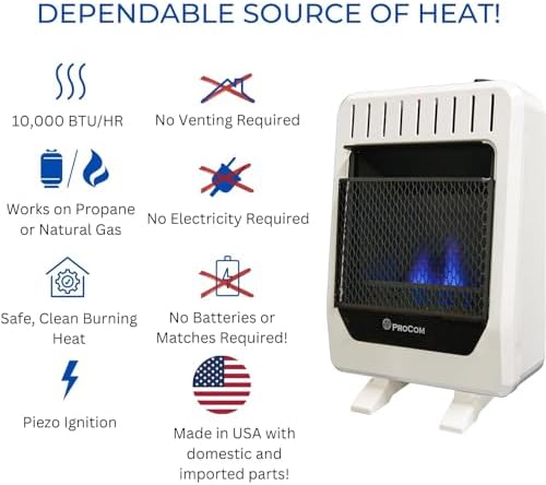 ProCom BF10M-B Ventless Dual Fuel Blue Flame Space Heater 10000 BTU