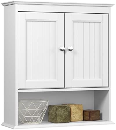Spirich White Bathroom Cabinet with Doors and Shelves