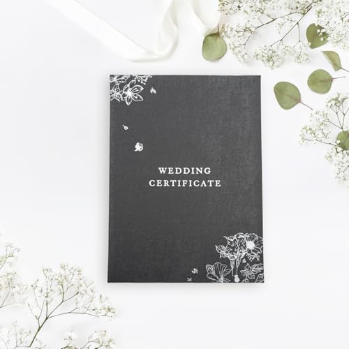 Happy Homewares Graphite Black Satin Wedding Certificate Holder with Silver Foil Flowers
