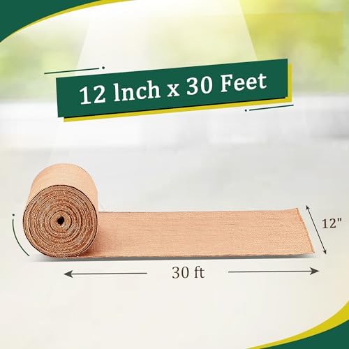 Fibeusion Burlap Table Runner 12x30ft No-Fray Premium Natural Roll