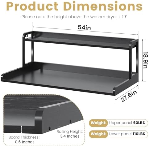 CBBPET 2-Tier Laundry Countertop with 9 Non-Slip Pads and 3 Hooks