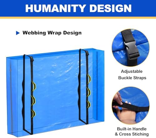 Ticonn Heavy Duty Queen Mattress Cover Bag with Handle and Buckles Blue
