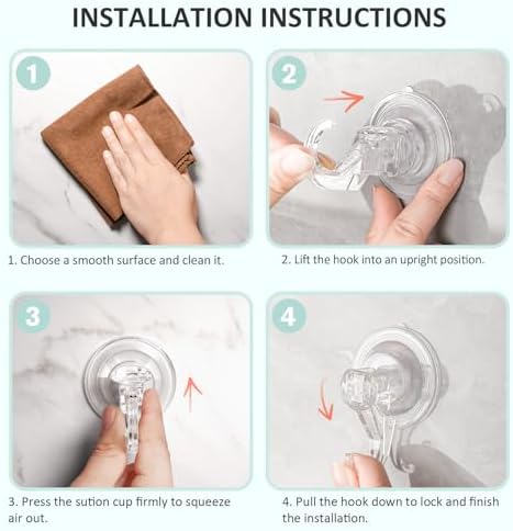 VISV Suction Cup Hooks 2 Pcs Clear Heavy Duty Removable Reusable
