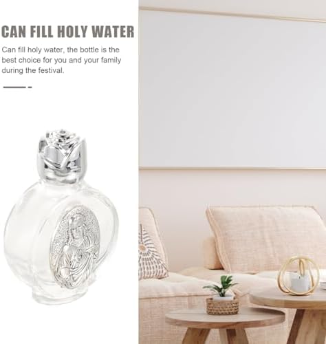 VOSAREA 2 Pack Glass Holy Water Bottles - Silver Toned Cap