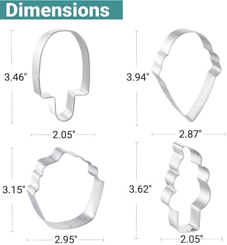 Summer Cookie Cutters 4PCS 3 to 4 Inches Ice Cream Popsicle Cupcake