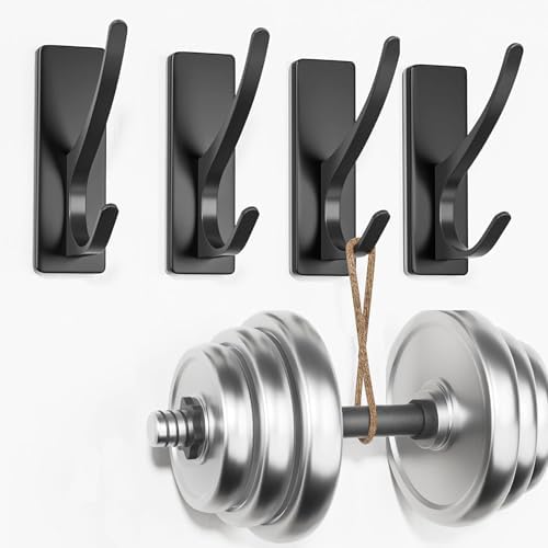 Self Adhesive Coat Hooks Heavy Duty Stainless 4-Pack Matt Black