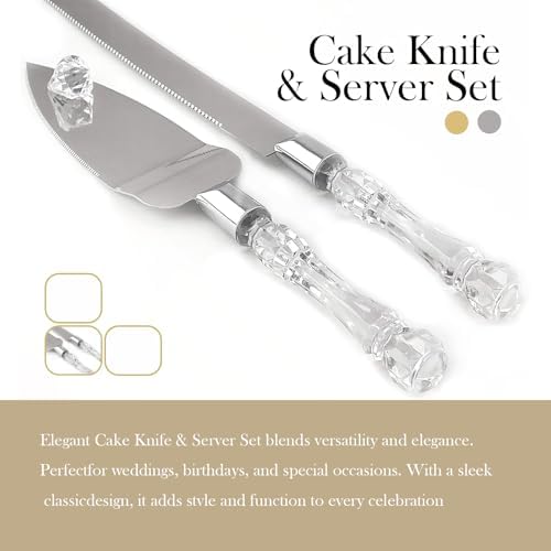 Adorox Cake Knife and Server Set with Acrylic Handles