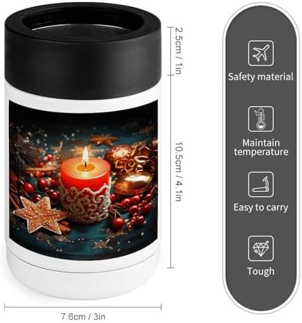 Christmas Candle Print 12 Oz Can Cooler Insulated Stainless Steel