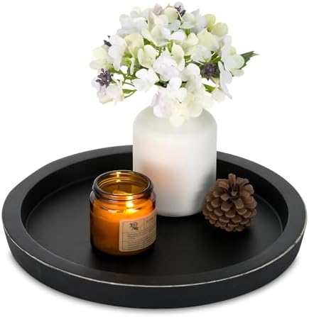 Hanobe Black Round Wooden Serving Tray