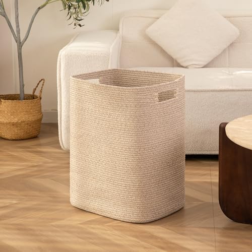 OIAHOMY Laundry Hamper Brown Variegated Rectangle Cotton Basket with Handles - 16x13x22in