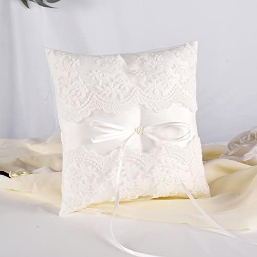 ATAILOVE Wedding Ring Pillow Ivory Lace Pearl Bearer Cushion