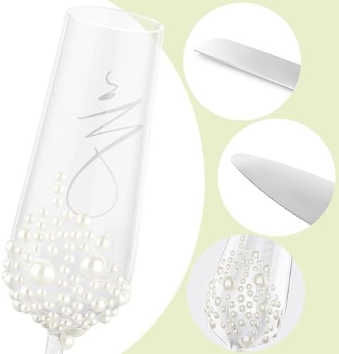 Mr And Mrs Champagne Flutes With Pearls Wedding Set