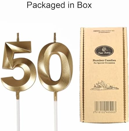 Gold Number 50 Birthday Candles Cake Topper