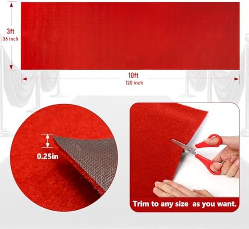 3ft x 10ft Thick Red Carpet Runner for Events
