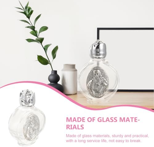 VOSAREA 2 Pack Glass Holy Water Bottles - Silver Toned Cap