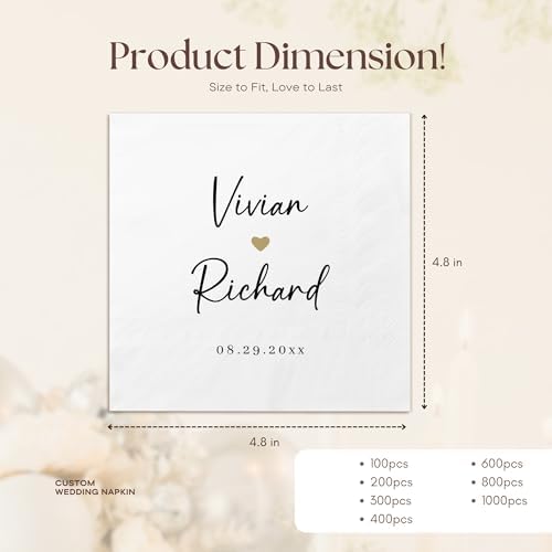 100 Pcs Custom Cocktail Napkins for Weddings and Parties