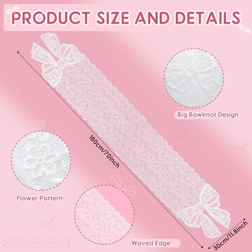 Windkream White Lace Table Runner with Big Bow Ends 12x71 Inch