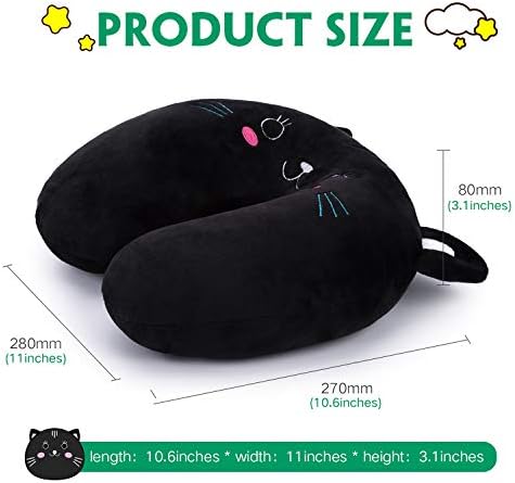 H HOMEWINS Travel Pillow for Kids Black Cat