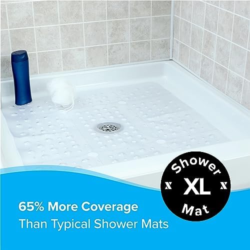 SlipX Solutions Extra Large Square Shower Mat 27x27 Clear Non-Slip