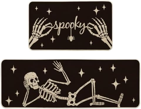Artoid Mode Spooky Skeleton Spider Bone Halloween Kitchen Mats Set of 2