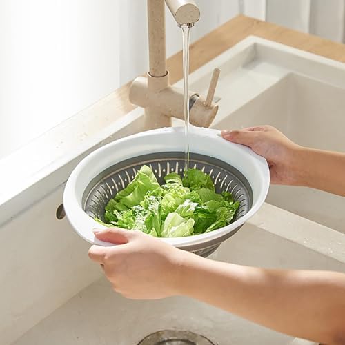 Collapsible Colander Strainer with Hanging Ears Heavy Duty Kitchen Drain Basket Light Pink