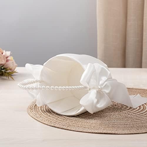 Ivory Flower Girl Baskets With Pearl Handles Set of 2