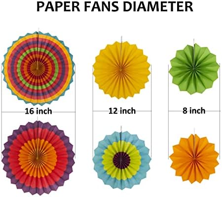 SUNBEAUTY Set of 6 Hanging Paper Fans for Birthday Parties