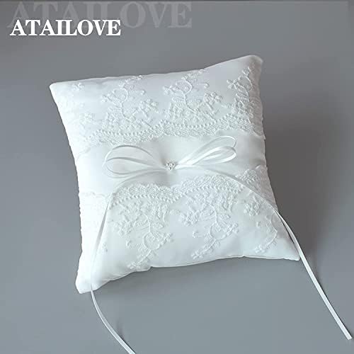 ATAILOVE Wedding Ring Pillow Ivory Lace Pearl Bearer Cushion