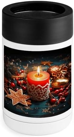 Christmas Candle Print 12 Oz Can Cooler Insulated Stainless Steel