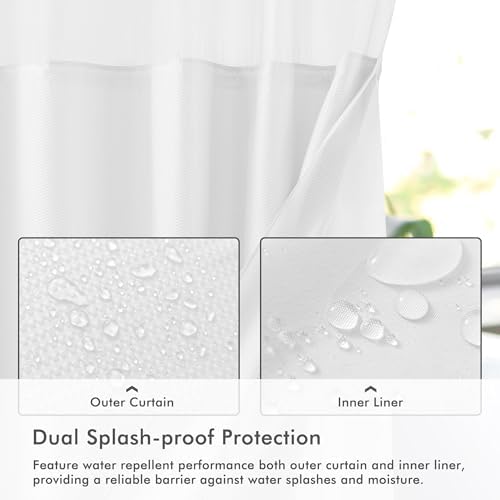 Mrs Awesome No Hook Shower Curtain with Snap-In Liner 71x74 White