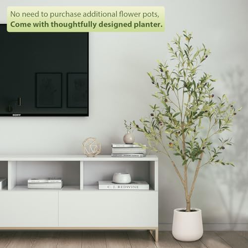 VIVATREES Olive Tree Artificial Indoor 7FT with White Planter