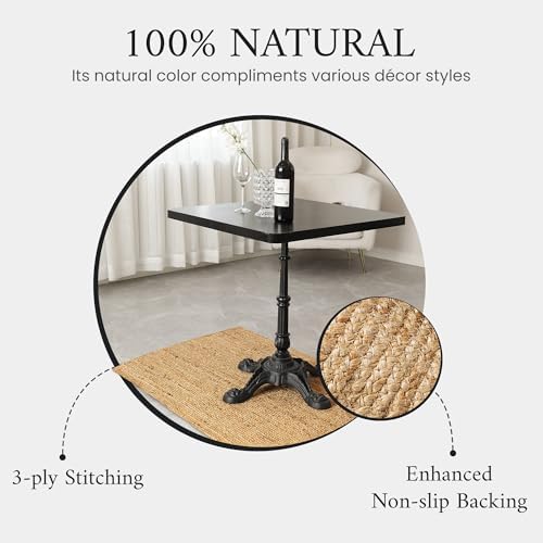 SpoiledHome Jute Rug 2x6 Natural Runner with Non-Slip Backing