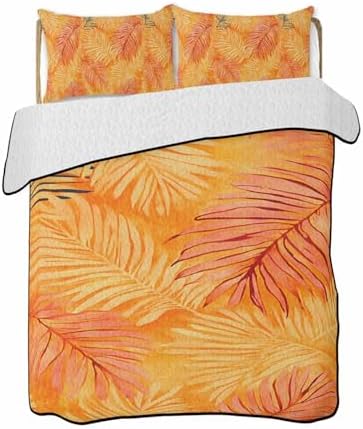 Orange Leaf Tropical Quilt Bedding Set King Size 3 Piece