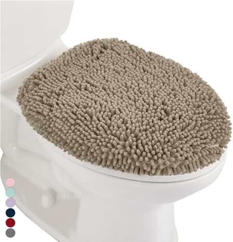 GORILLA GRIP Soft Chenille Toilet Lid Cover Beige 195x185