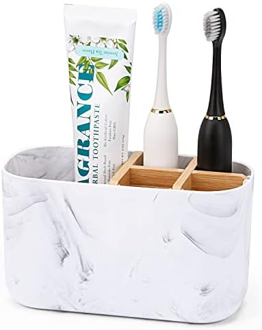 Bamboo Toothbrush Holder with 5 Slots and Toothpaste Storage