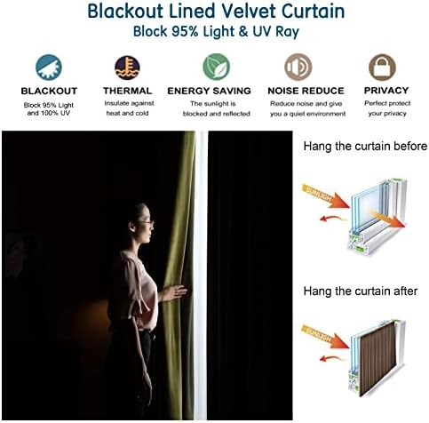 LETAU Velvet Blackout Curtains 52x102 Set of 2