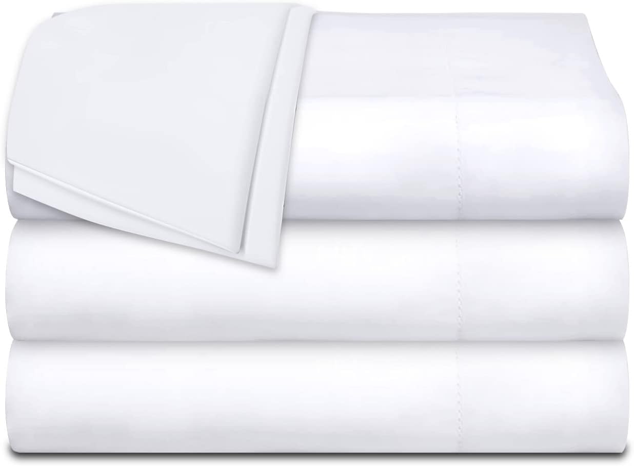 White Classic Twin Flat Sheets 3 Pack 66x104 Inches 200 Thread Count