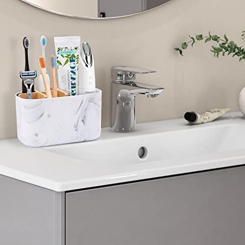 Bamboo Toothbrush Holder with 5 Slots and Toothpaste Storage