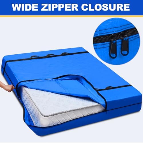 Ticonn Heavy Duty Queen Mattress Cover Bag with Handle and Buckles Blue