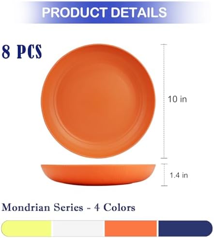 Wheat Straw Dinner Plates Set of 8 Unbreakable Deep Plates 10 Inch