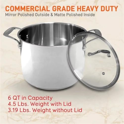 6 Quart Stainless Steel Stock Pot with Lid