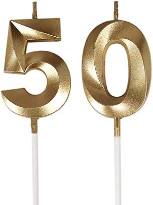 Gold Number 50 Birthday Candles Cake Topper