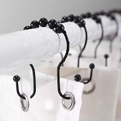 Goowin 12Pcs Stainless Steel Black Shower Curtain Rings with Double Hooks